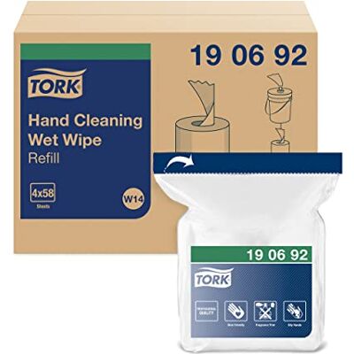 Tork Feuchte Handreinigungstücher Nachfüllung Weiß W14, Saugfähig, 4 × 58 Tücher, 190692 Tork Feuchte Handreinigungstücher Nachfüllung Weiß W14, Saugfähig, 4 × 58 Tücher, 190692