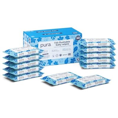 Pura Spülbare Öko-Baby-Feuchttücher für empfindliche Babyhaut, 720 Tücher (12 x 60 Tücher), Monatsbox, 99% Wasser, 100% Plastikfrei, für Sensible, zu Ekzemen Neigende Haut, Biologisch Abbaubar Pura Spülbare Öko-Baby-Feuchttücher für empfindliche Babyhaut, 720 Tücher (12 x 60 Tücher), Monatsbox, 99% Wasser, 100% Plastikfrei, für Sensible, zu Ekzemen Neigende Haut, Biologisch Abbaubar