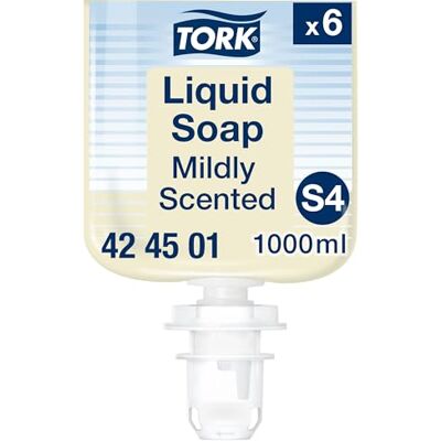Tork Mild Duftende Hand Flüssigseife S4, frischer Duft, 6 x 1.000 ml, 424501 Tork Mild Duftende Hand Flüssigseife S4, frischer Duft, 6 x 1.000 ml, 424501
