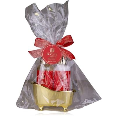 accentra Badeset FESTIVE EDITION in kleiner goldener Badewanne, 2-teiliges Wellness Geschenkset für Frauen mit Duschgel & Bodylotion, Duft Winter Berry, Geschenk Weihnachten accentra Badeset FESTIVE EDITION in kleiner goldener Badewanne, 2-teiliges Wellness Geschenkset für Frauen mit Duschgel & Bodylotion, Duft Winter Berry, Geschenk Weihnachten