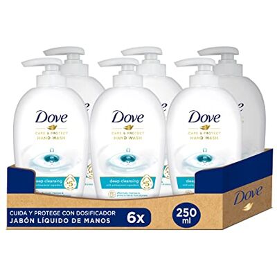 Dove Flüssigseife pflegt und schützt mit antibakteriellen und 5 feuchtigkeitsspendenden Inhaltsstoffen, 6 x 250 ml Dove Flüssigseife pflegt und schützt mit antibakteriellen und 5 feuchtigkeitsspendenden Inhaltsstoffen, 6 x 250 ml