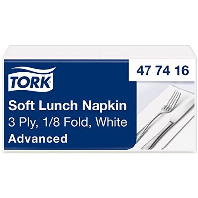 Tork Soft Lunchserviette Weiß, 1/8-Falz, 3-lagig, 33 cm × 33 cm, 150 Servietten, 477416 Tork Soft Lunchserviette Weiß, 1/8-Falz, 3-lagig, 33 cm × 33 cm, 150 Servietten, 477416
