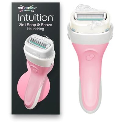 Wilkinson Sword Intuition 2in1 Soap & Shave Nourishing Rasierer für Frauen, Integrierte Vegane Seife, Damenrasiergriff Plus 1 Ersatzklinge Wilkinson Sword Intuition 2in1 Soap & Shave Nourishing Rasierer für Frauen, Integrierte Vegane Seife, Damenrasiergriff Plus 1 Ersatzklinge