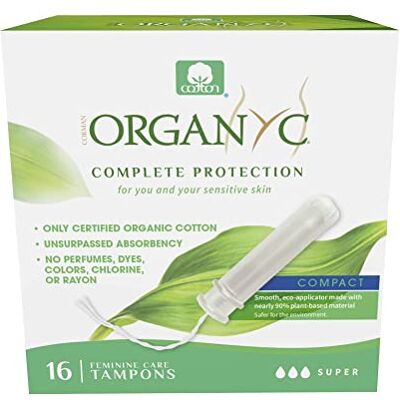 Organyc Super Flow Tampons mit Applikator, Baumwolle, 16 Stück Super Plus Tampons mit Applikator und saugfähigem Baumwollkern für Tage mit sehr starker Menstruationsblutung. Organyc Super Flow Tampons mit Applikator, Baumwolle, 16 Stück Super Plus Tampons mit Applikator und saugfähigem Baumwollkern für Tage mit sehr starker Menstruationsblutung.