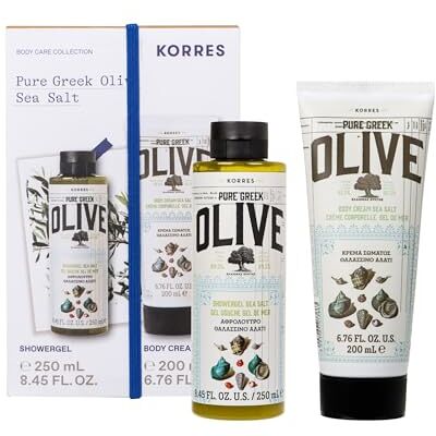 KORRES OLIVE & SEA SALT Körperpflege Set – Duschgel 250ml & Bodymilk 200ml, nährende Pflege mit Olivenextrakt & Meersalz, für erfrischte und gepflegte Haut, vegan KORRES OLIVE & SEA SALT Körperpflege Set – Duschgel 250ml & Bodymilk 200ml, nährende Pflege mit Olivenextrakt & Meersalz, für erfrischte und gepflegte Haut, vegan