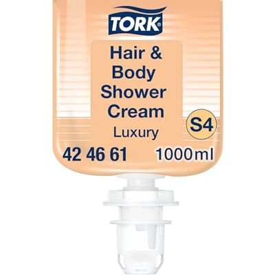 Tork luxuriöse 3‑in‑1 Hair & Body Duschcreme S4, Argan-Vanille-Duft, 6 x 1000ml, 424661 Tork luxuriöse 3‑in‑1 Hair & Body Duschcreme S4, Argan-Vanille-Duft, 6 x 1000ml, 424661