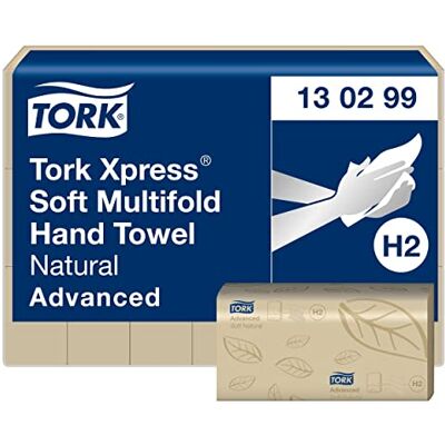 Tork Xpress Soft Multifold Hand Towels Natural H2, Advanced Quality, Tear-Resistant, 2-Ply, 21 × 180 Sheets, 130299 Tork Xpress Soft Multifold Hand Towels Natural H2, Advanced Quality, Tear-Resistant, 2-Ply, 21 × 180 Sheets, 130299