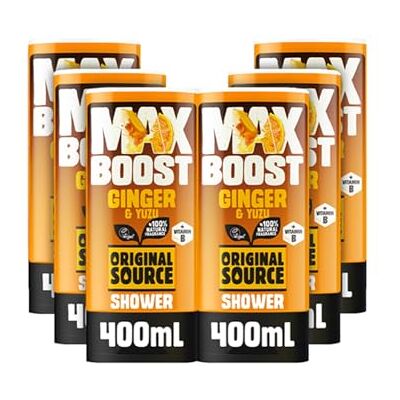 ORIGINAL SOURCE MAX BOOST Ingwer- & Yuzu-Duschgel mit 100% natürlichem Duft, veganes Duschgel, parabenfreie Körperpflege, Multipack mit 6 x 400 ml ORIGINAL SOURCE MAX BOOST Ingwer- & Yuzu-Duschgel mit 100% natürlichem Duft, veganes Duschgel, parabenfreie Körperpflege, Multipack mit 6 x 400 ml