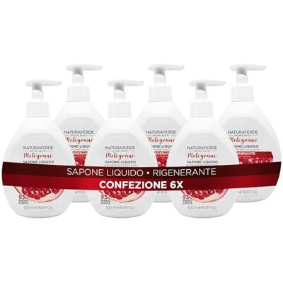 Naturaverde Natural Beauty Granatapfel-Flüssigseife, reinigende und regenerierende Handseife, Inhaltsstoffe natürlichen Ursprungs, 6 x 500 ml Naturaverde Natural Beauty Granatapfel-Flüssigseife, reinigende und regenerierende Handseife, Inhaltsstoffe natürlichen Ursprungs, 6 x 500 ml