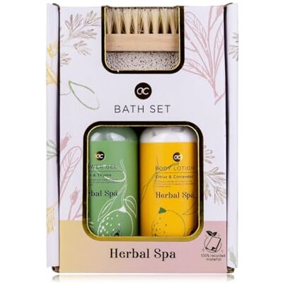 accentra Badeset HERBAL SPA in Geschenkbox, 100ml Duschgel, 100ml Bodylotion, Nagelbürste mit Bimsstein, Geschenk aus recyceltem Material für Frauen, Valentinstag, Muttertag accentra Badeset HERBAL SPA in Geschenkbox, 100ml Duschgel, 100ml Bodylotion, Nagelbürste mit Bimsstein, Geschenk aus recyceltem Material für Frauen, Valentinstag, Muttertag