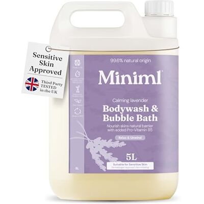 Miniml Natürliche Körperwäsche und Schaumbad — 5 l Nachfüllpackung, feuchtigkeitsspendendes Duschgel für empfindliche Haut mit rosa Grapefruit und Aloe Vera, veganes, schaumreiches Peeling für Hände Miniml Natürliche Körperwäsche und Schaumbad — 5 l Nachfüllpackung, feuchtigkeitsspendendes Duschgel für empfindliche Haut mit rosa Grapefruit und Aloe Vera, veganes, schaumreiches Peeling für Hände