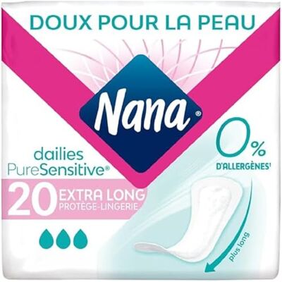 NaNa PureSensitive Extra Langer Wäscheschutz, Slip, Absorbierend für empfindliche Haut – 0% Allergen*, Duft, Farbstoff – 20 Stück (Verpackung kann variieren) NaNa PureSensitive Extra Langer Wäscheschutz, Slip, Absorbierend für empfindliche Haut – 0% Allergen*, Duft, Farbstoff – 20 Stück (Verpackung kann variieren)