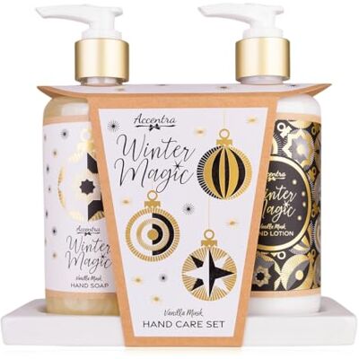 accentra Handpflegeset WINTER MAGIC auf Keramikablage, 2-teiliges Geschenkset für Frauen mit Handseife & Handlotion im Pumpspender, Duft Vanilla Musk, elegantes Pflegeset, ideales Weihnachtsgeschenk accentra Handpflegeset WINTER MAGIC auf Keramikablage, 2-teiliges Geschenkset für Frauen mit Handseife & Handlotion im Pumpspender, Duft Vanilla Musk, elegantes Pflegeset, ideales Weihnachtsgeschenk