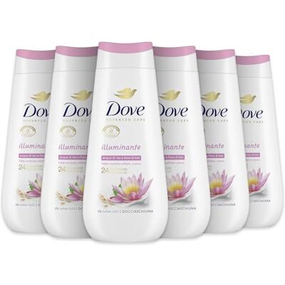 Dove Aufhellendes Duschgel, feuchtigkeitsspendendes Duschgel, milde Formel auf dem Hautmikrobiom, mit pflanzlichen feuchtigkeitsspendenden Wirkstoffen, ohne SLES, Duschbad für Damen und Herren, 6 Dove Aufhellendes Duschgel, feuchtigkeitsspendendes Duschgel, milde Formel auf dem Hautmikrobiom, mit pflanzlichen feuchtigkeitsspendenden Wirkstoffen, ohne SLES, Duschbad für Damen und Herren, 6