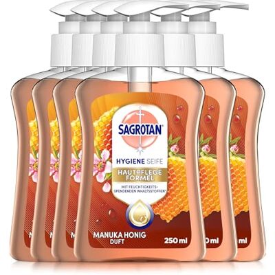 Sagrotan Handseife Manuka Honig – Feuchtigkeitsspendend und stark gegen Bakterien – 6 x 250 ml Handseife Sagrotan Handseife Manuka Honig – Feuchtigkeitsspendend und stark gegen Bakterien – 6 x 250 ml Handseife