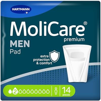 Molicare MEN Pad 2 Tropfen Diskrete Inkontinenzeinlagen für Männer, Schutz bei leichter Blasenschwäche, Sofort-Trocken-Gefühl, fortschrittlicher Hautschutz, Taschenform, 14 Stück Molicare MEN Pad 2 Tropfen Diskrete Inkontinenzeinlagen für Männer, Schutz bei leichter Blasenschwäche, Sofort-Trocken-Gefühl, fortschrittlicher Hautschutz, Taschenform, 14 Stück