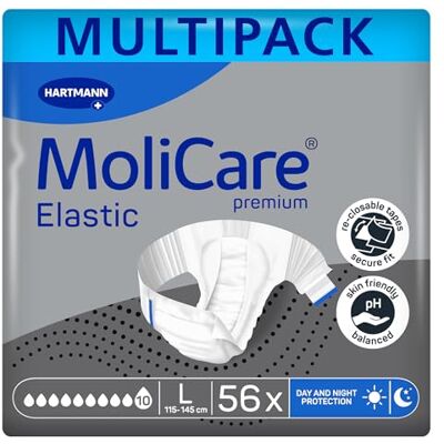 HARTMANN H MoliCare premium Elastic Inkontinenzslips – 10 Tropfen Hochsaugfähige Einwegwindeln für Männer und Frauen mit sehr schwerer Inkontinenz für die Nacht Größe L 4x14 Stück HARTMANN H MoliCare premium Elastic Inkontinenzslips – 10 Tropfen Hochsaugfähige Einwegwindeln für Männer und Frauen mit sehr schwerer Inkontinenz für die Nacht Größe L 4x14 Stück