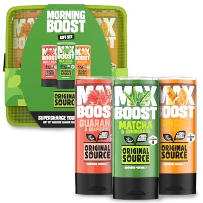ORIGINAL SOURCE Morning Boost Geschenkset mit Duschgels in den Duftvarianten Guarana & Grapefruit, Matcha & Zitronengras sowie Ingwer & Yuzu, 100 % natürlicher Duft ORIGINAL SOURCE Morning Boost Geschenkset mit Duschgels in den Duftvarianten Guarana & Grapefruit, Matcha & Zitronengras sowie Ingwer & Yuzu, 100 % natürlicher Duft