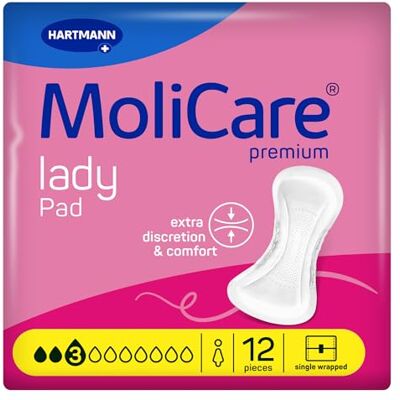 Molicare lady Pad 3 Tropfen diskrete Einlagen für Frauen ohne Dufstoffe, dünne & flexible Einlagen für leichte Inkontinenz, geruchsneutralisierend, 12 Stück Molicare lady Pad 3 Tropfen diskrete Einlagen für Frauen ohne Dufstoffe, dünne & flexible Einlagen für leichte Inkontinenz, geruchsneutralisierend, 12 Stück