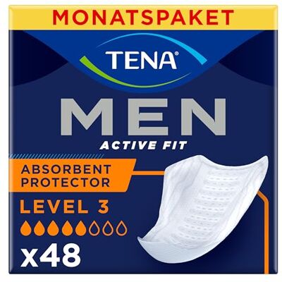 TENA Men Inkontinenzeinlagen, Stufe 3, für Herren, für mittlere Blasenschwäche, 48 Stück (1 Monatspack) TENA Men Inkontinenzeinlagen, Stufe 3, für Herren, für mittlere Blasenschwäche, 48 Stück (1 Monatspack)