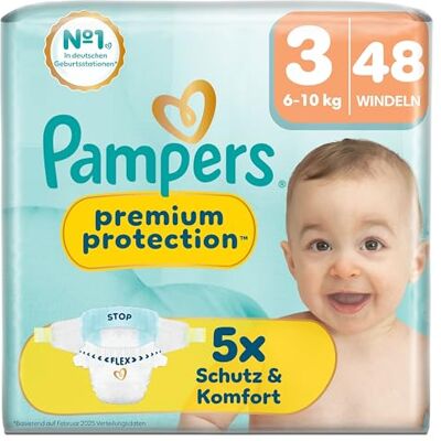 Pampers Premium Protection Größe 3, 48 Windeln, 6kg-10kg Pampers Premium Protection Größe 3, 48 Windeln, 6kg-10kg