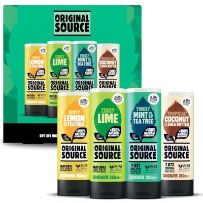 ORIGINAL SOURCE The OG’s Geschenkset mit Duschgels in den Duftvarianten Zitrone & Teebaum, Limette, Minze & Teebaum sowie Kokosnuss & Sheabutter, 100 % natürlicher Duft ORIGINAL SOURCE The OG’s Geschenkset mit Duschgels in den Duftvarianten Zitrone & Teebaum, Limette, Minze & Teebaum sowie Kokosnuss & Sheabutter, 100 % natürlicher Duft