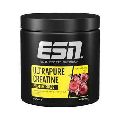 ESN Ultrapure Creatine Monohydrate, 250 g, 62 Portionen, Fresh Cherry, Creatin Pulver, mikrofein & optimal löslich, vegan made in Germany ESN Ultrapure Creatine Monohydrate, 250 g, 62 Portionen, Fresh Cherry, Creatin Pulver, mikrofein & optimal löslich, vegan made in Germany