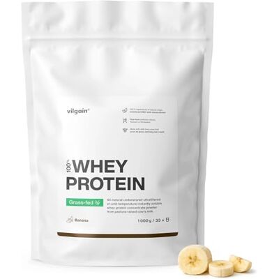 Vilgain Grass Fed Whey Protein Pulver (1000g) Banane – Eiweißpulver aus Weidemilch, Mit Stevia Gesüßt, Ohne Zuckerzusatz, High Protein Shake für Muskelaufbau Vilgain Grass Fed Whey Protein Pulver (1000g) Banane – Eiweißpulver aus Weidemilch, Mit Stevia Gesüßt, Ohne Zuckerzusatz, High Protein Shake für Muskelaufbau