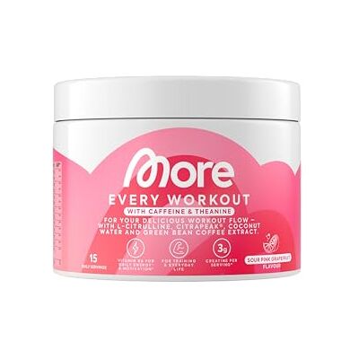 MORE NUTRITION MORE Every Workout, Pink Grapefruit mit Koffein & L Theanine, 270 g, Pre Workout Booster MORE NUTRITION MORE Every Workout, Pink Grapefruit mit Koffein & L Theanine, 270 g, Pre Workout Booster