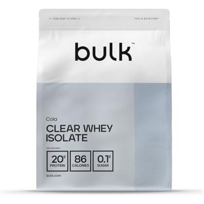 Bulk Clear Whey Isolate, Cola, 20 g Protein pro Portion, Wenig Zucker, Erfrischender Fruchtgeschmack, 86 Kalorien, Zieht schnell ein, Hydratisierender Proteindrink, 20 Portionen Bulk Clear Whey Isolate, Cola, 20 g Protein pro Portion, Wenig Zucker, Erfrischender Fruchtgeschmack, 86 Kalorien, Zieht schnell ein, Hydratisierender Proteindrink, 20 Portionen