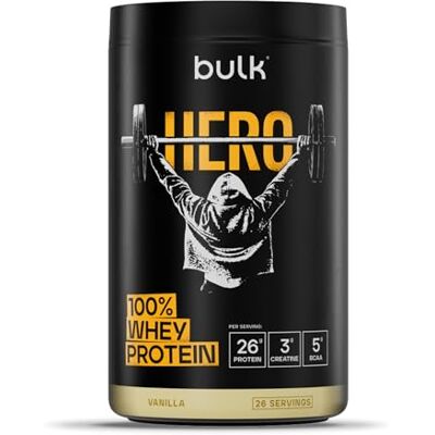 Bulk Hero Whey Protein Powder Vanilla 26 Servings 26g Protein + 3g Creatine 5g BCAAs Low Sugar Fast Absorption Isolate, Hydrolysed & Concentrate Blend Bulk Hero Whey Protein Powder Vanilla 26 Servings 26g Protein + 3g Creatine 5g BCAAs Low Sugar Fast Absorption Isolate, Hydrolysed & Concentrate Blend