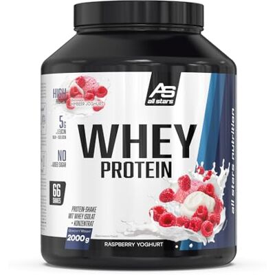All Stars WHEY PROTEIN 2000g I Eiweiß-Pulver mit Whey-Konzentrat & Isolat I leckeres Low-Fat Powder I hochwertiges Protein-Pulver I cremiger Protein-Shake mit Rapberry Yoghurt Flavour All Stars WHEY PROTEIN 2000g I Eiweiß-Pulver mit Whey-Konzentrat & Isolat I leckeres Low-Fat Powder I hochwertiges Protein-Pulver I cremiger Protein-Shake mit Rapberry Yoghurt Flavour
