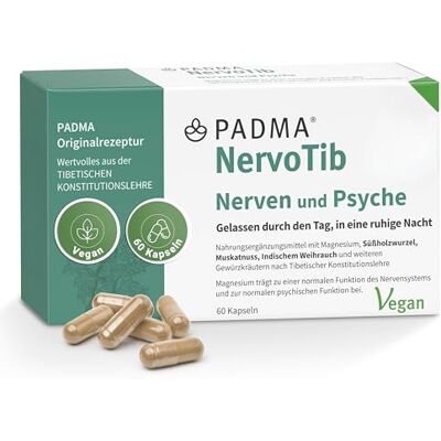 PADMA NervoTib 60 Kapseln Mit Magnesium für Nerven & Psyche Unterstützt Energiestoffwechsel & verringert Müdigkeit Tibetische Kräuterrezeptur Dzati-10 Vegan, hergestellt in der Schweiz PADMA NervoTib 60 Kapseln Mit Magnesium für Nerven & Psyche Unterstützt Energiestoffwechsel & verringert Müdigkeit Tibetische Kräuterrezeptur Dzati-10 Vegan, hergestellt in der Schweiz