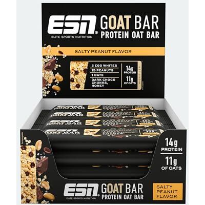 ESN GOAT Bar, Salty Peanut, 12 x 55 g, Protein Oat Bar, Powersnack mit hohem Ballaststoffgehalt, 14g Protein & 11g Oats gesüßt mit Datteln und Honig ESN GOAT Bar, Salty Peanut, 12 x 55 g, Protein Oat Bar, Powersnack mit hohem Ballaststoffgehalt, 14g Protein & 11g Oats gesüßt mit Datteln und Honig