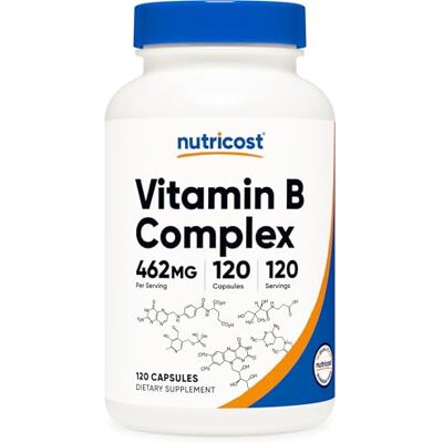 Nutricost Hochdosierter Vitamin-B-Komplex 462 mg, 120 Kapseln – mit Vitamin C – Energie-Komplex Nutricost Hochdosierter Vitamin-B-Komplex 462 mg, 120 Kapseln – mit Vitamin C – Energie-Komplex
