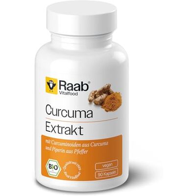 Raab Vitalfood ® Bio Curcuma Extrakt Kapseln (90 Stück) enthält Bio Curcuma Extrakt, Piperin und Curcuma Pulver, standardisierter Curcuminoidgehalt (150 mg pro 2 Kapseln), vegan, glutenfrei Raab Vitalfood ® Bio Curcuma Extrakt Kapseln (90 Stück) enthält Bio Curcuma Extrakt, Piperin und Curcuma Pulver, standardisierter Curcuminoidgehalt (150 mg pro 2 Kapseln), vegan, glutenfrei