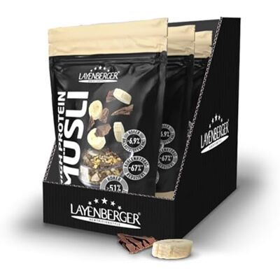 Layenberger 3K High Protein Müsli, 51% Eiweiß und 20% Kohlenhydrate 3er Pack (3x 390 g) Schoko-Banane Layenberger 3K High Protein Müsli, 51% Eiweiß und 20% Kohlenhydrate 3er Pack (3x 390 g) Schoko-Banane