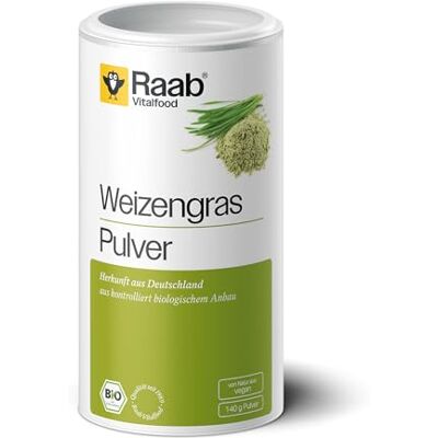 Raab Vitalfood Bio Weizengras-Pulver mit Folsäure & Vitamin K, perfekt für Smoothies & Shakes, vegan, glutenfrei, 1x 140 g Packung Raab Vitalfood Bio Weizengras-Pulver mit Folsäure & Vitamin K, perfekt für Smoothies & Shakes, vegan, glutenfrei, 1x 140 g Packung