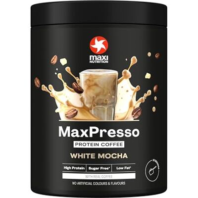 MaxiNutrition MaxPresso White Chocolate Mocha 300g, Protein Kaffee, Whey Coffee Pulver, 21g Eiweiß pro Portion, Zuckerfrei & fettarm, Warm & kalt genießbar MaxiNutrition MaxPresso White Chocolate Mocha 300g, Protein Kaffee, Whey Coffee Pulver, 21g Eiweiß pro Portion, Zuckerfrei & fettarm, Warm & kalt genießbar