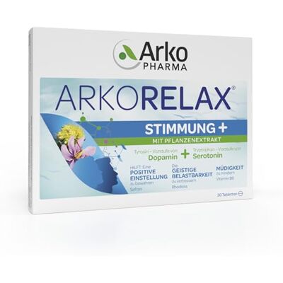 Arkopharma ARKORELAX® Stimmung + mit 500 mg Tyrosin + 220 mg Tryptophan + Safran + Rhodiola und Vitamin B6 – natürliches Wohlbefinden – 30 Tabletten – für emotionales Gleichgewicht Arkopharma ARKORELAX® Stimmung + mit 500 mg Tyrosin + 220 mg Tryptophan + Safran + Rhodiola und Vitamin B6 – natürliches Wohlbefinden – 30 Tabletten – für emotionales Gleichgewicht