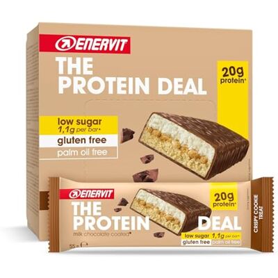 ENERVIT The Protein Deal Crispy Cookie Treat – Proteinriegel, Keks und Milchschokolade, 20 g Protein, 1,1 g Zucker, leckerer und ausgewogener Snack, Glutenfrei, 12 Riegel à 55 g ENERVIT The Protein Deal Crispy Cookie Treat – Proteinriegel, Keks und Milchschokolade, 20 g Protein, 1,1 g Zucker, leckerer und ausgewogener Snack, Glutenfrei, 12 Riegel à 55 g