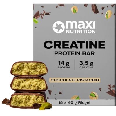 MaxiNutrition Kreatin Bar Schoko Pistachio 16 Riegel mit 3,5 g Kreatin Creatin Riegel perfekt für unterwegs 14 g Protein pro Riegel MaxiNutrition Kreatin Bar Schoko Pistachio 16 Riegel mit 3,5 g Kreatin Creatin Riegel perfekt für unterwegs 14 g Protein pro Riegel