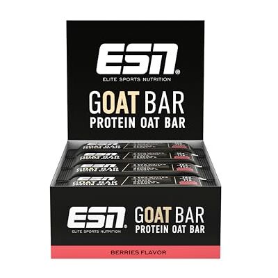 ESN GOAT Bar, Berries, 12 x 55 g, Protein Oat Bar, Powersnack mit hohem Ballaststoffgehalt, 14g Protein & 11g Oats gesüßt mit Datteln und Honig ESN GOAT Bar, Berries, 12 x 55 g, Protein Oat Bar, Powersnack mit hohem Ballaststoffgehalt, 14g Protein & 11g Oats gesüßt mit Datteln und Honig
