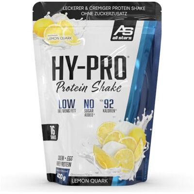 All Stars Hy-Pro Whey Protein Pulver ohne Zucker 400g Lemon Quark Cremiger Shake mit 30,5g Eiweiß pro Portion, 4 hochwertige Proteinkomponenten All Stars Hy-Pro Whey Protein Pulver ohne Zucker 400g Lemon Quark Cremiger Shake mit 30,5g Eiweiß pro Portion, 4 hochwertige Proteinkomponenten