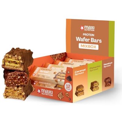 MaxiNutrition Waffle Bar Mix Box Wafer Bar, 26% Protein im Durchschnitt, (12 Eiweißriegel x 39g), Ohne Zuckerzusatz MaxiNutrition Waffle Bar Mix Box Wafer Bar, 26% Protein im Durchschnitt, (12 Eiweißriegel x 39g), Ohne Zuckerzusatz