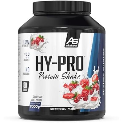 All Stars Hy-Pro Whey Protein Pulver ohne Zucker 2000g Erdbeere Cremiger Shake mit 30,5g Eiweiß pro Portion, 4 hochwertige Proteinkomponenten All Stars Hy-Pro Whey Protein Pulver ohne Zucker 2000g Erdbeere Cremiger Shake mit 30,5g Eiweiß pro Portion, 4 hochwertige Proteinkomponenten
