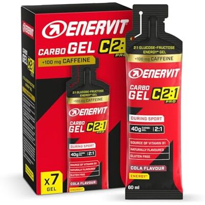 ENERVIT Carbo Gel C2:1PRO mit Koffein – Energie Gel mit 40 g Kohlenhydraten, 50 % schneller absorbierte Kohlenhydrate, Cola-Geschmack, Vegan, Glutenfrei, Leichtverdaulich, 7 Packungen à 60 ml ENERVIT Carbo Gel C2:1PRO mit Koffein – Energie Gel mit 40 g Kohlenhydraten, 50 % schneller absorbierte Kohlenhydrate, Cola-Geschmack, Vegan, Glutenfrei, Leichtverdaulich, 7 Packungen à 60 ml