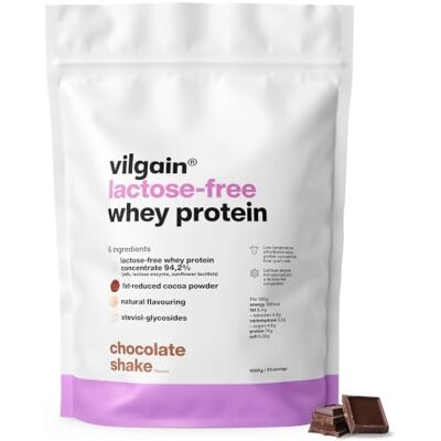 Vilgain Lactose Free Whey Protein Pulver Chocolate Shake 1kg – Laktosefreies Eiweißpulver Aus Weidemilch, Mit Stevia Gesüßt, Ultrafiltriert & Cremig, High Protein Für Muskelaufbau & Erhalt Vilgain Lactose Free Whey Protein Pulver Chocolate Shake 1kg – Laktosefreies Eiweißpulver Aus Weidemilch, Mit Stevia Gesüßt, Ultrafiltriert & Cremig, High Protein Für Muskelaufbau & Erhalt