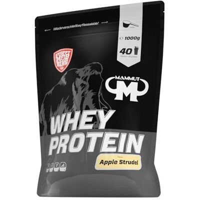 Mammut Nutrition Whey Protein Pulver Apple Strudel – 1kg – 27g Protein pro Portion – Eiweißpulver mit hohem BCAA-Anteil – Perfekte Löslichkeit in Wasser & Milch – Ideale Zwischenmahlzeit Mammut Nutrition Whey Protein Pulver Apple Strudel – 1kg – 27g Protein pro Portion – Eiweißpulver mit hohem BCAA-Anteil – Perfekte Löslichkeit in Wasser & Milch – Ideale Zwischenmahlzeit