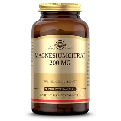SOLGAR ® Magnesiumcitrat 200mg Für Energie, Psyche & Muskeln hohe Bioverfügbarkeit 60 vegane Tabletten SOLGAR ® Magnesiumcitrat 200mg Für Energie, Psyche & Muskeln hohe Bioverfügbarkeit 60 vegane Tabletten